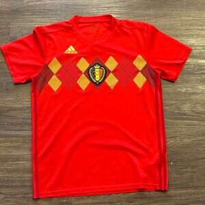 Adidas Belgium Soccer Jersey Medium Red Diamond Pattern Climacool